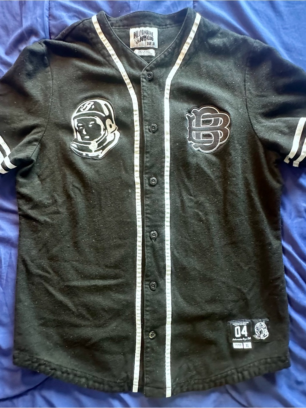 Billionaire Boys Club Extra Large Black Baseball Jersey with White Trim